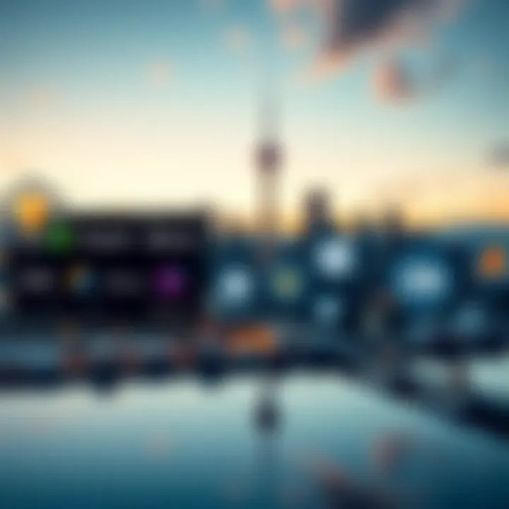 A graphic showing various crypto trading platforms and their logos, with a background of Alberta's skyline, symbolizing legal trading for locals in Edmonton.