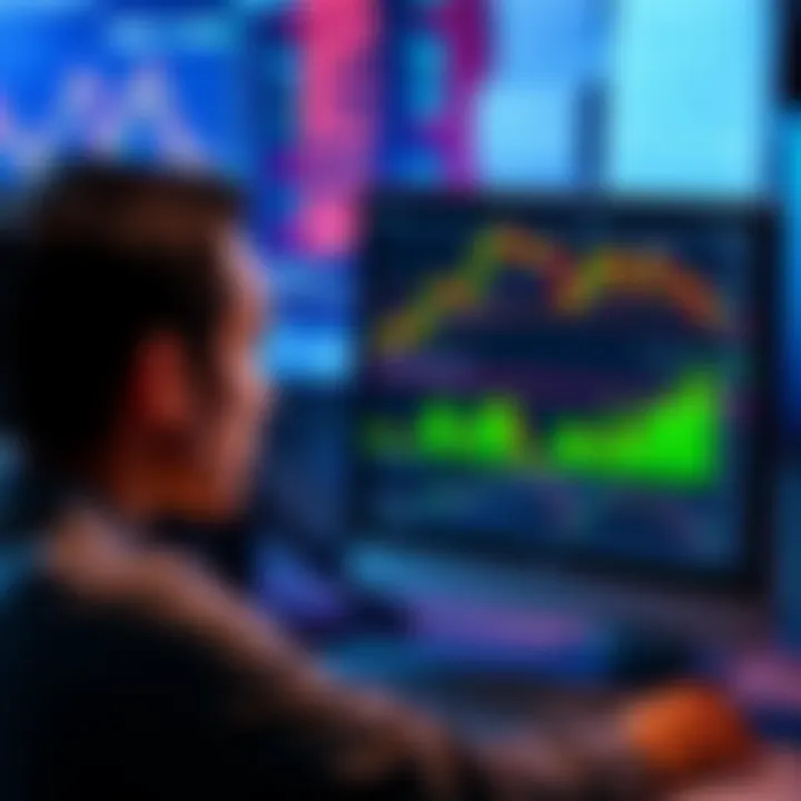 A worried person looking at a computer screen showing cryptocurrency graphs and IRS forms, symbolizing concerns over tax reporting.