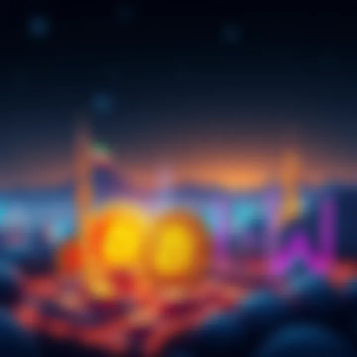 An illustration showing crypto coins and Iranian landmarks, symbolizing the rise of cryptocurrency in Iran.