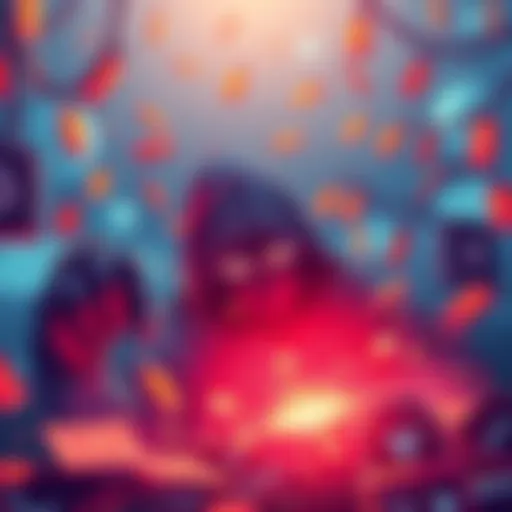 Illustration showing a visual representation of cryptocurrency thefts with Bybit prominently featured, depicting hacking incidents and lost funds in the crypto market.