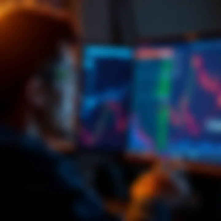 A person looking at a computer screen displaying fluctuating cryptocurrency prices, with a concerned expression on their face, symbolizing the emotional strain of holding investments over time.