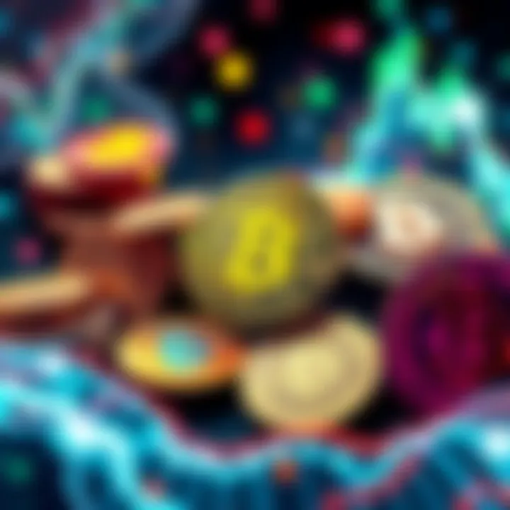 A graphic showing various cryptocurrency coins merging, symbolizing consolidation in the crypto market.