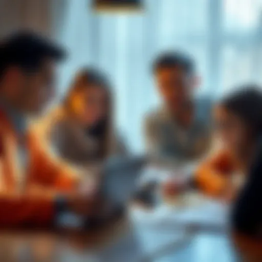 A family discussing a plan for cryptocurrency inheritance with a laptop and a hardware wallet on the table.