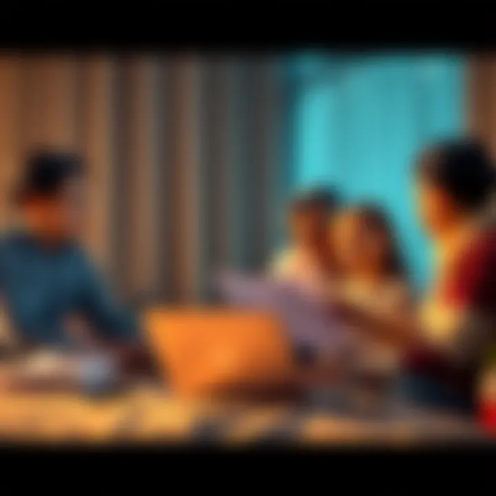 Family discussing plans for securing crypto assets with a laptop and documents