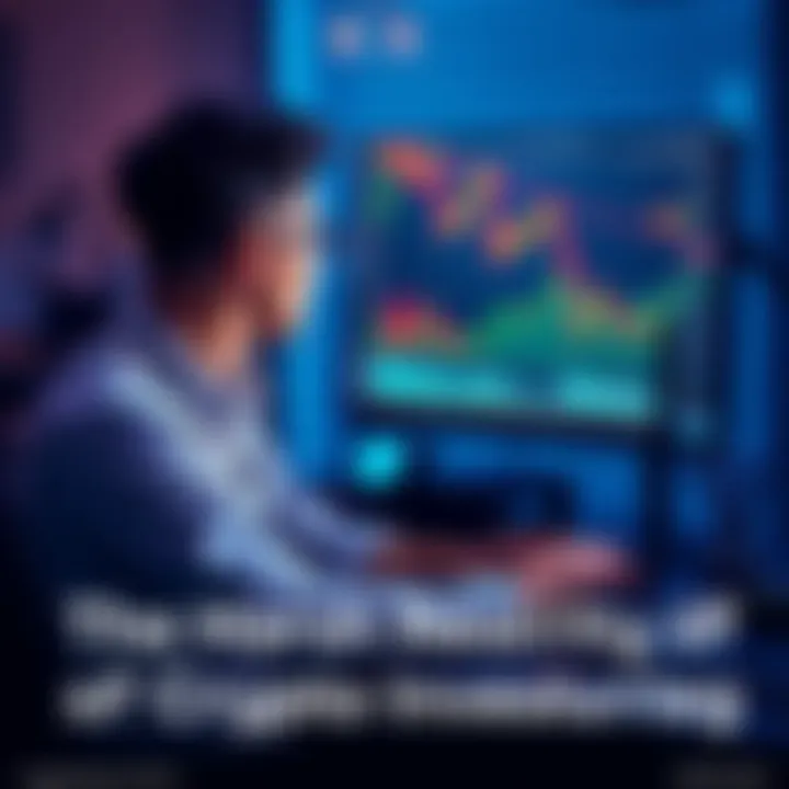 A person sitting at a desk, looking at a computer screen displaying cryptocurrency charts and graphs with a thoughtful expression, symbolizing the emotional ups and downs of investing.