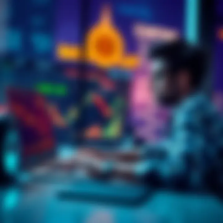 A person analyzing cryptocurrency charts and graphs on a laptop, looking thoughtful about investment decisions.