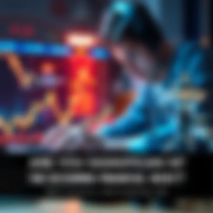 Person analyzing cryptocurrency trends on a laptop, with digital coins in focus