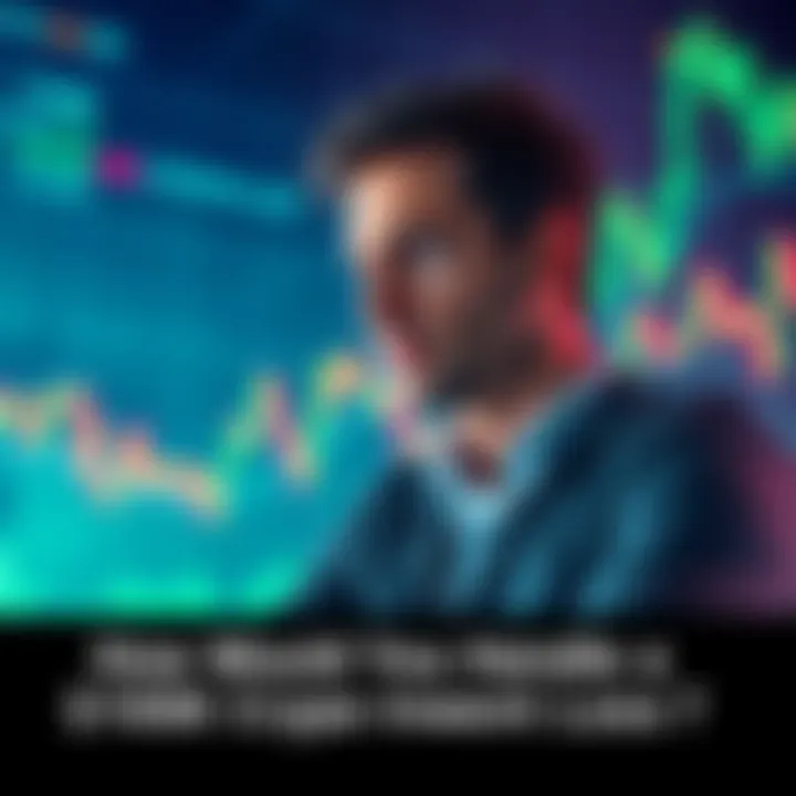 A thoughtful investor weighing options amidst a backdrop of fluctuating cryptocurrency graphs