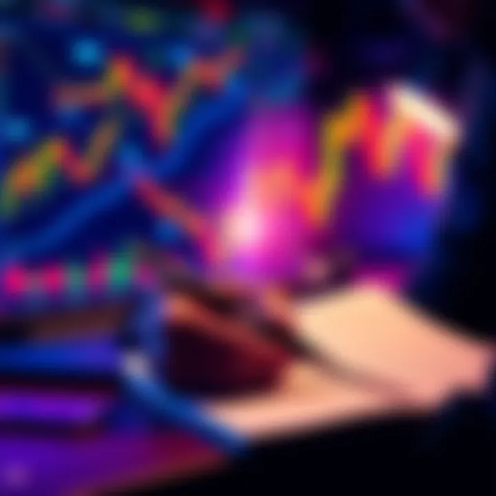 A person analyzing cryptocurrency charts and writing down investment strategies in a notebook.
