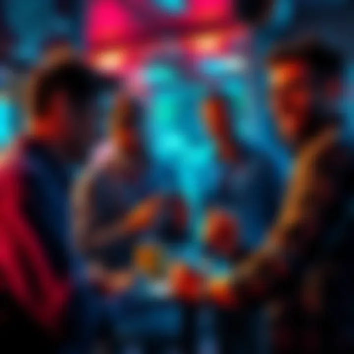 Group of crypto investors excitedly chatting and analyzing charts about a microcap asset's potential growth