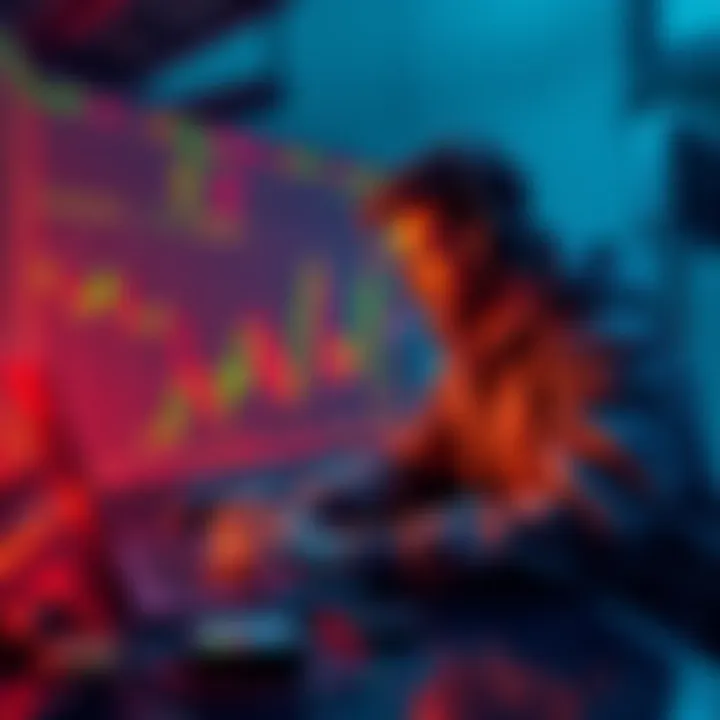 Newcomer navigating the cryptocurrency market with a laptop and charts