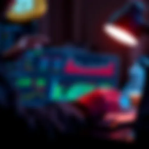 A person analyzing different multi-year crypto-backed loan offers on a laptop, focusing on charts and financial data