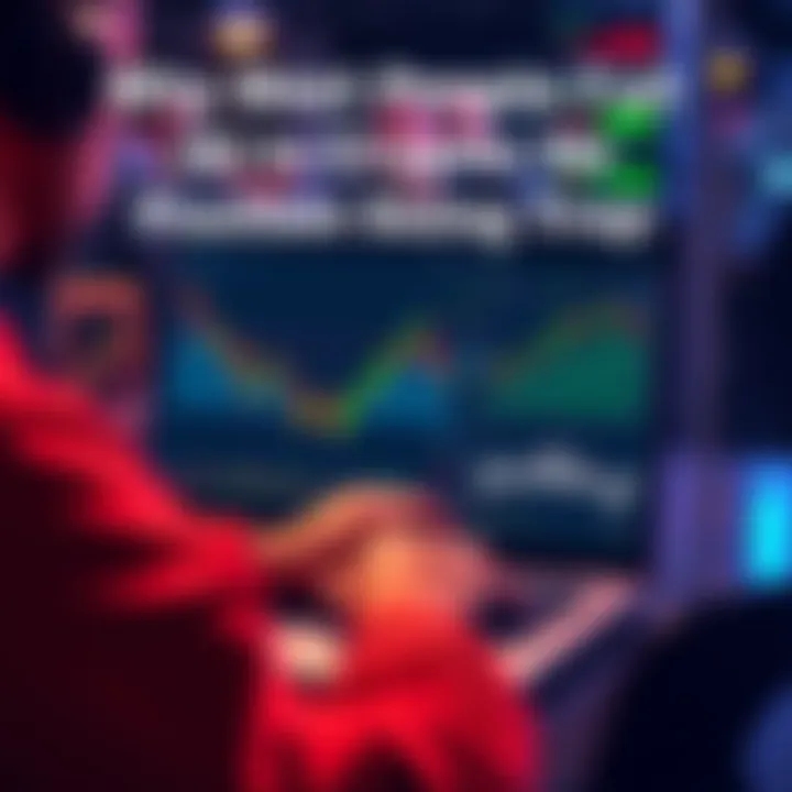 Crypto Market Analysis A trader analyzing crypto charts on a laptop with graphs showing market fluctuations.
