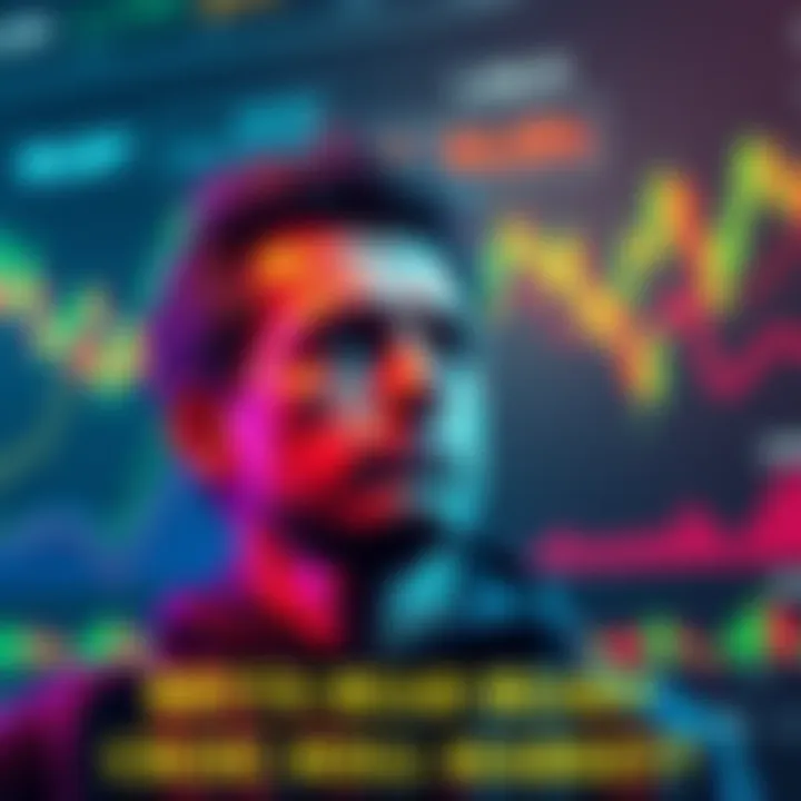 A person contemplating whether to hold or sell cryptocurrency amid a bear market, with graphs showing market trends in the background.