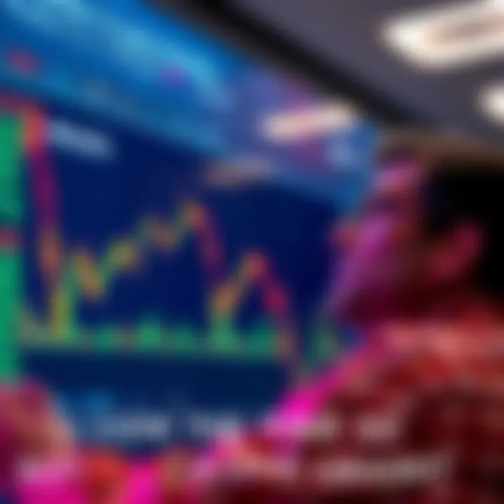 Graph showing a downward trend in cryptocurrency prices with a worried investor looking at the screen