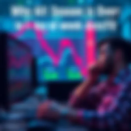 A graphic showing declining cryptocurrency values and sad investors looking at their screens