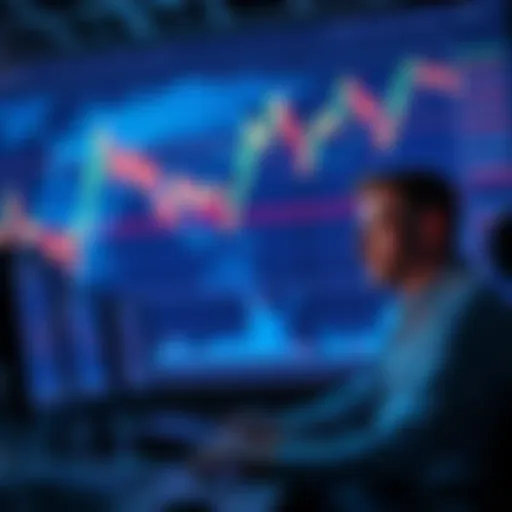 Graph showing a downward trend in cryptocurrency values with worried investors looking at screens