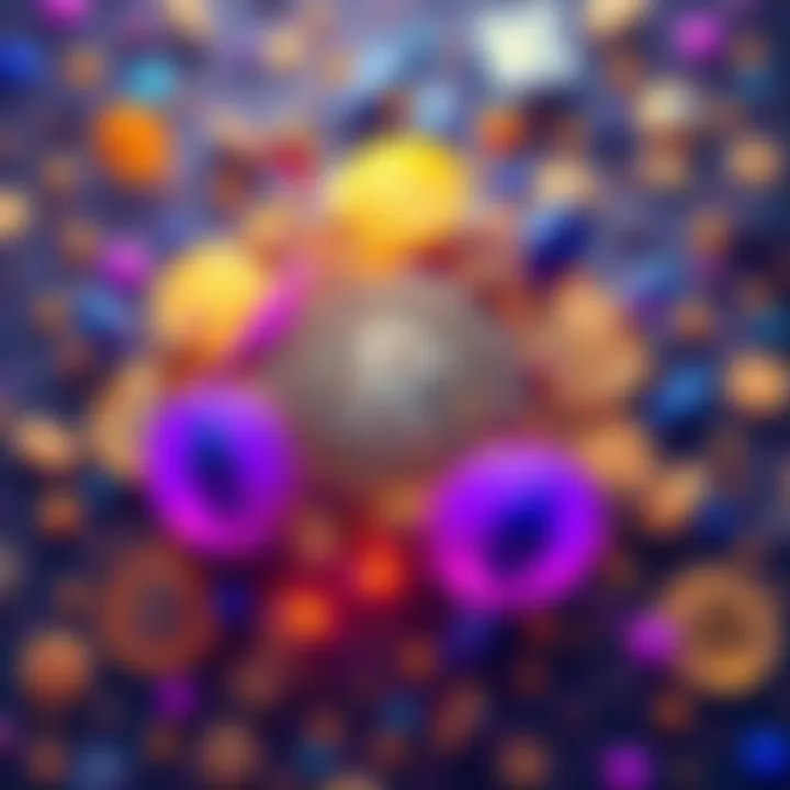 Illustration of Kaspa coin surrounded by symbols of various cryptocurrencies like Bitcoin and Ethereum, showing their connection and potential influence on the market.