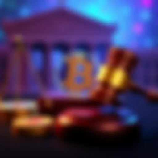 Illustration showing a gavel and digital currency symbols, representing new crypto regulation