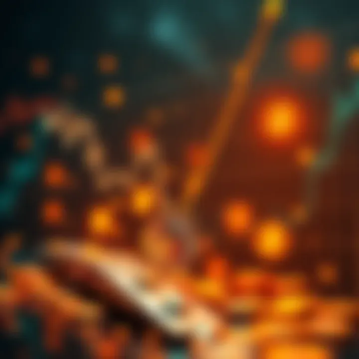 A rising graph with cryptocurrency symbols representing market movement