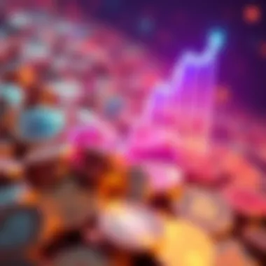 Crypto Market Surge A visual representation of a rising cryptocurrency market graph with coins in the background
