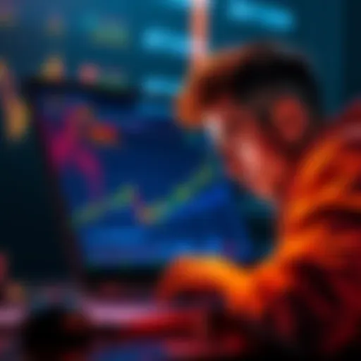 A person looking at cryptocurrency charts on a laptop, showing market fluctuations with both gains and losses visible, expressing a mix of hope and frustration.