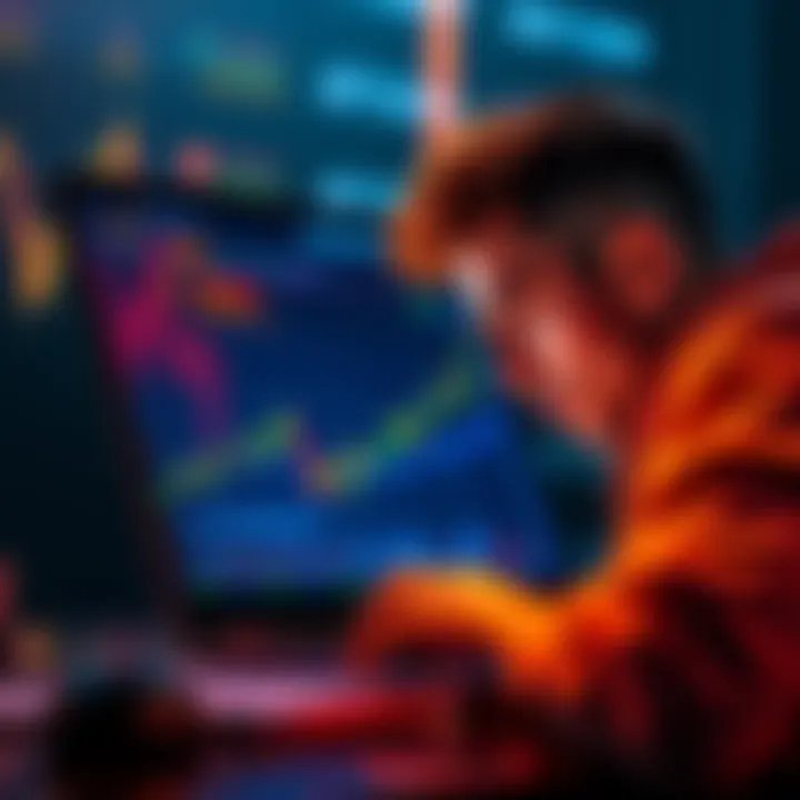 A person looking at cryptocurrency charts on a laptop, showing market fluctuations with both gains and losses visible, expressing a mix of hope and frustration.