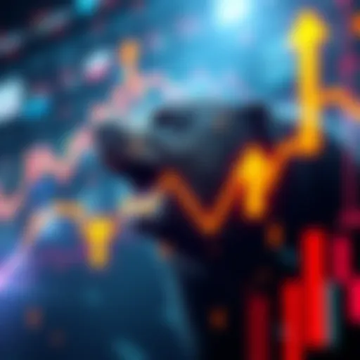 A visual representation of the crypto market with upward and downward arrows indicating fluctuations