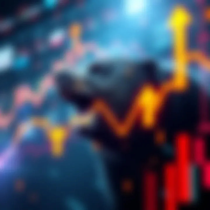 A visual representation of the crypto market with upward and downward arrows indicating fluctuations