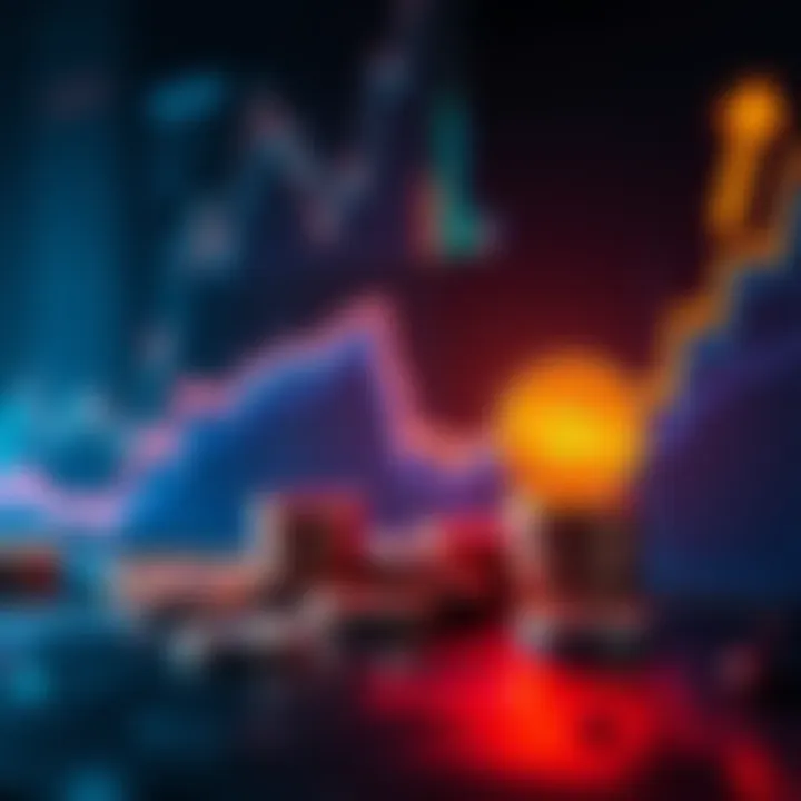 A graph showing rising trends in the cryptocurrency market with coins and XLM logo
