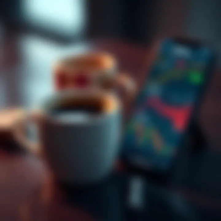 A cup of coffee beside a smartphone displaying cryptocurrency charts and news from BitMart