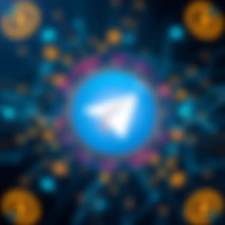 A graphic showing a Telegram logo with crypto symbols and news headlines