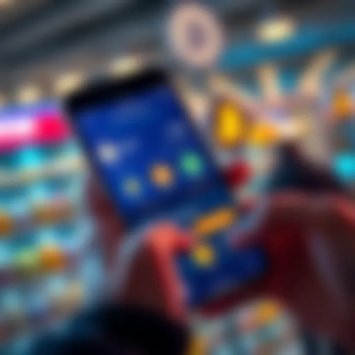 A person using a smartphone to make a purchase with cryptocurrency on an app, displaying Bitcoin and USDT options on the screen.