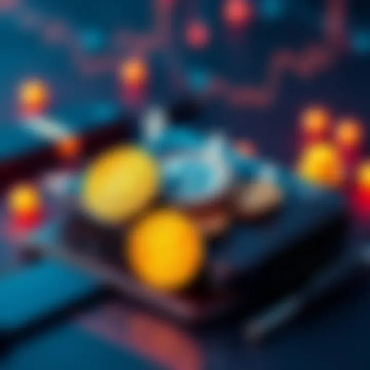 A digital wallet displaying various cryptocurrencies like Solana and Dogecoin, with symbols representing online streaming points