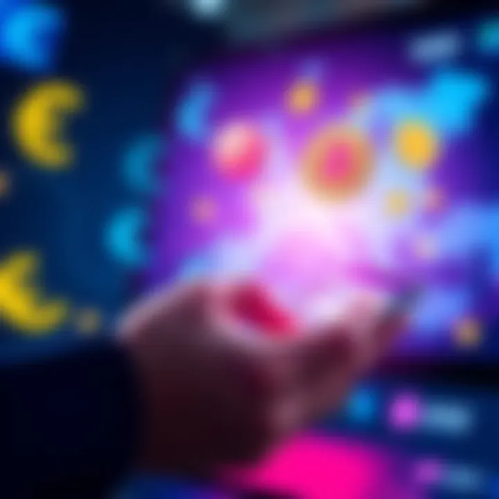 A person using a smartphone to manage crypto payments with an IBAN, surrounded by symbols of euros and digital currencies, illustrating the connection between crypto and traditional banking.