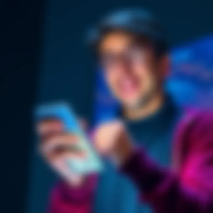 A person receiving their salary in cryptocurrency through a digital wallet on their phone, showing excitement and curiosity.