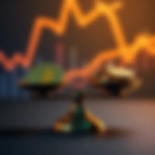 A balanced scale showing cryptocurrency on one side and traditional investments like ETFs and gold on the other, symbolizing portfolio allocation.