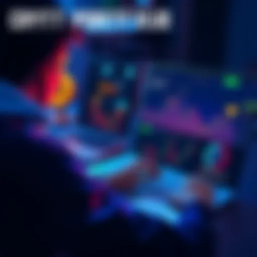 A person analyzing their cryptocurrency portfolio on a laptop, with graphics of Bitcoin, Ethereum, and Solana on the screen.