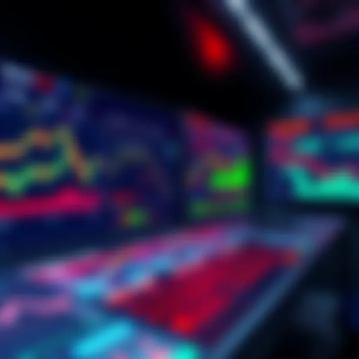 A digital screen shows various predictions on a cryptocurrency platform with graphs and numbers related to market trends.