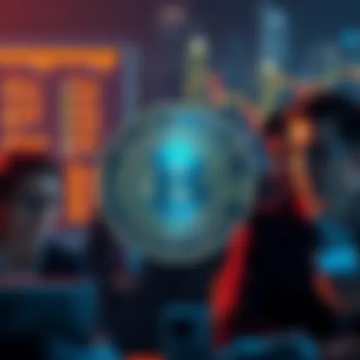 A graphic showing a cryptocurrency coin with a price tag stuck at six cents, surrounded by confused investors looking at their screens.
