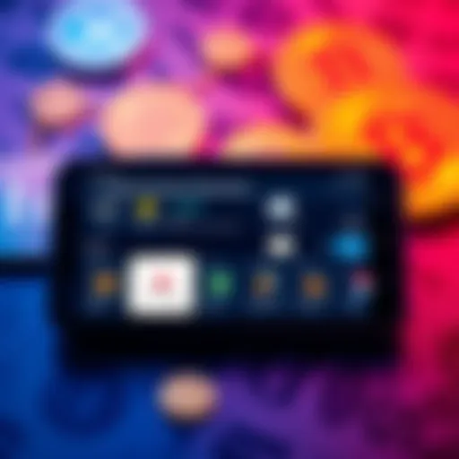 A smartphone screen displaying various cryptocurrency purchase platforms with a digital currency background.