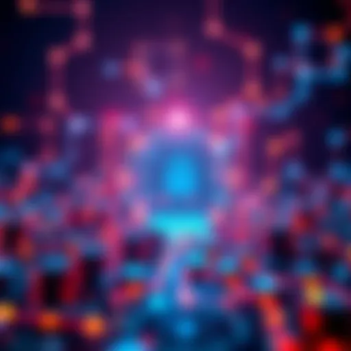 A digital representation showing a blockchain with quantum computing elements in the background, highlighting the potential risks to cryptocurrency security.