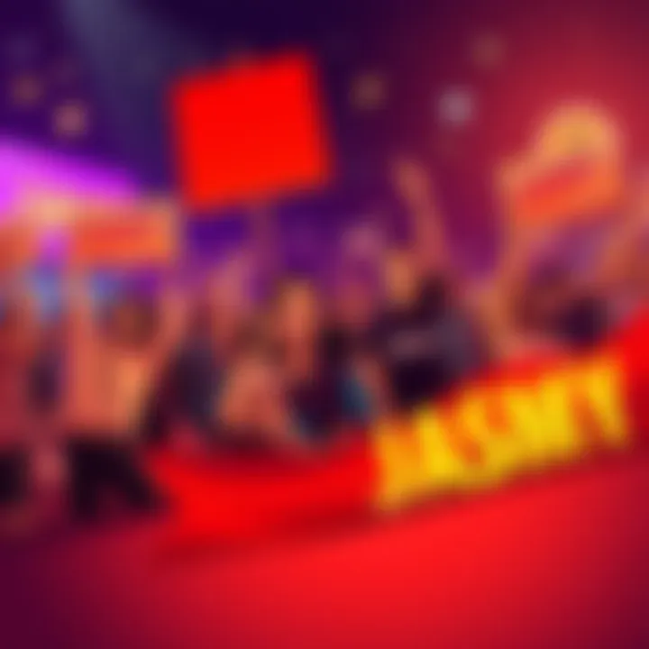 Crypto Rally for JASMY Supporters A group of enthusiastic crypto fans holding signs and banners promoting JASMY, celebrating in a lively atmosphere, with digital currency symbols in the background.