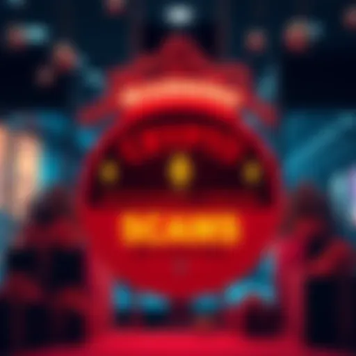 A warning sign depicting cryptocurrency scams during the holiday season with shopping elements.