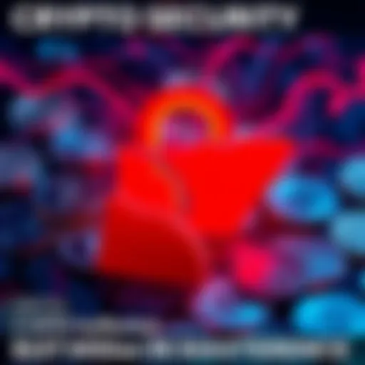 A graphic showing a broken lock symbol overlaid on digital currency icons, representing the vulnerability of cryptocurrencies to hacks and scams.