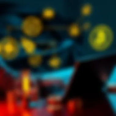 A person managing cryptocurrency on a laptop with various wallet symbols around