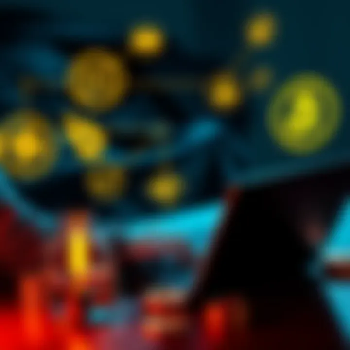 A person managing cryptocurrency on a laptop with various wallet symbols around