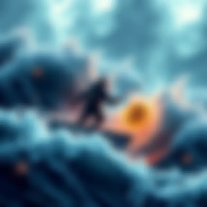 Navigating the Crypto Storm A trader holding onto a digital asset amidst crashing waves, symbolizing resilience in the crypto market