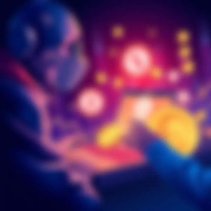 A user interacting with a Telegram bot to swap cryptocurrencies easily, with graphical elements representing digital currencies around.