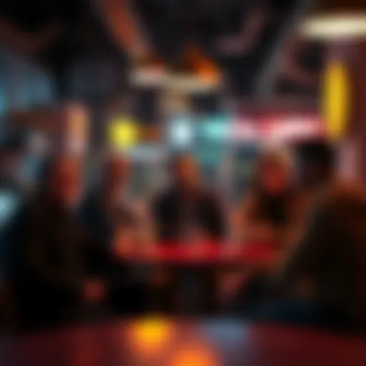A group of worried people discussing cryptocurrency trends and Bitcoin's future at a coffee shop.